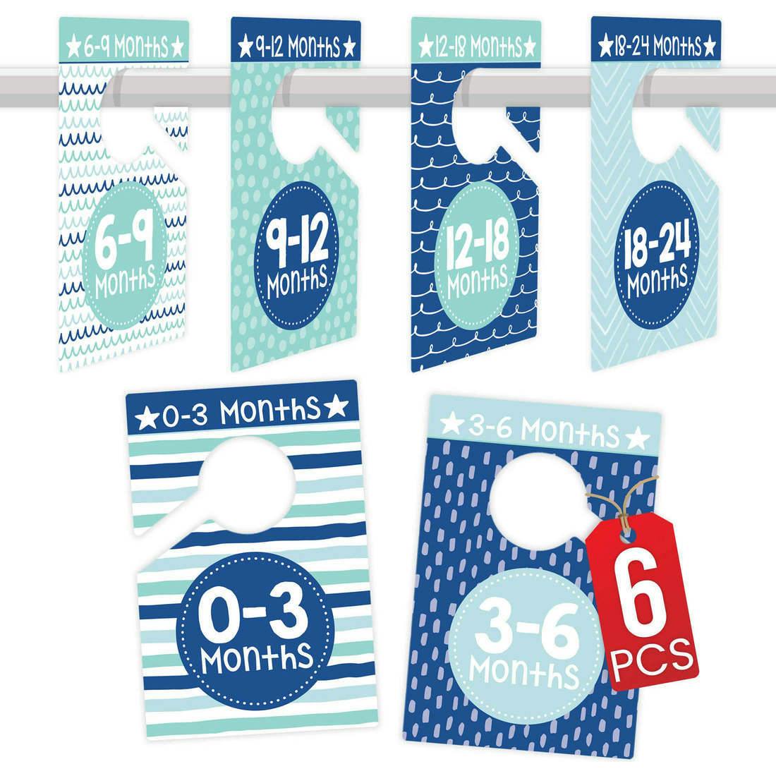 6-Piece Ocean Blue Baby Closet Dividers & 16-Piece Baby Milestone Stickers Baby Shower Gift