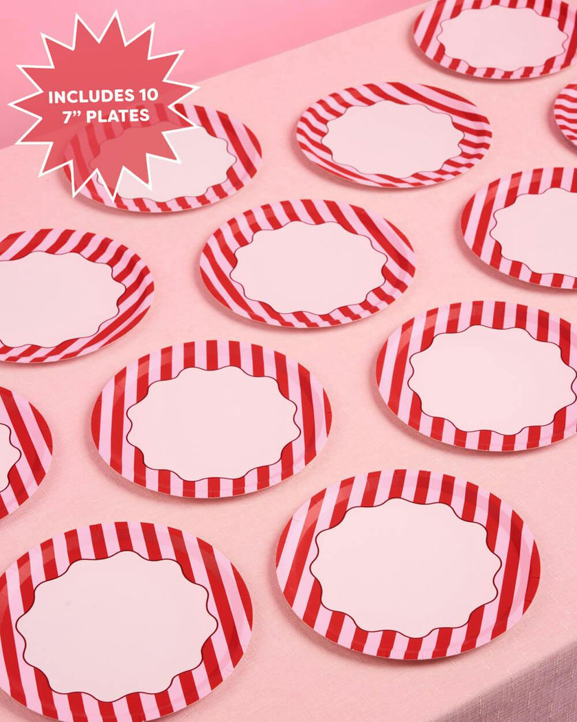 Candy Stripe Plates - 10 paper plates, 7in