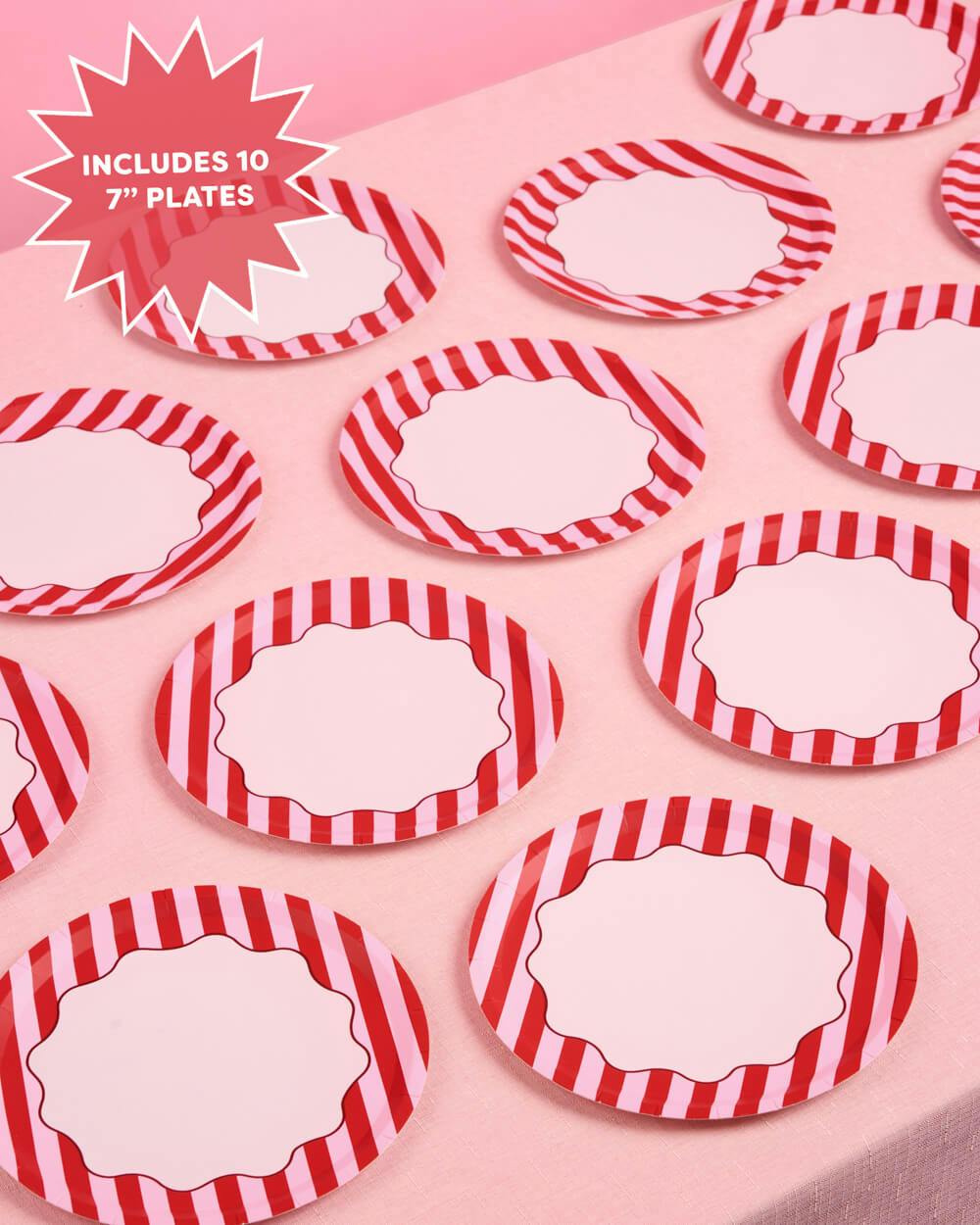 Candy Stripe Plates - 10 paper plates, 7in