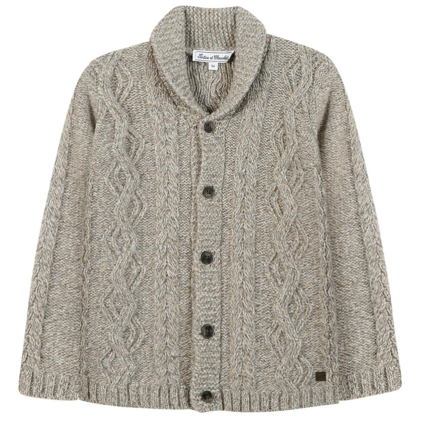 Shawl Collar Cable Knit Button-Down Cardigan