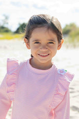 Stripe Seersucker Rashguard Swimsuit With Flower