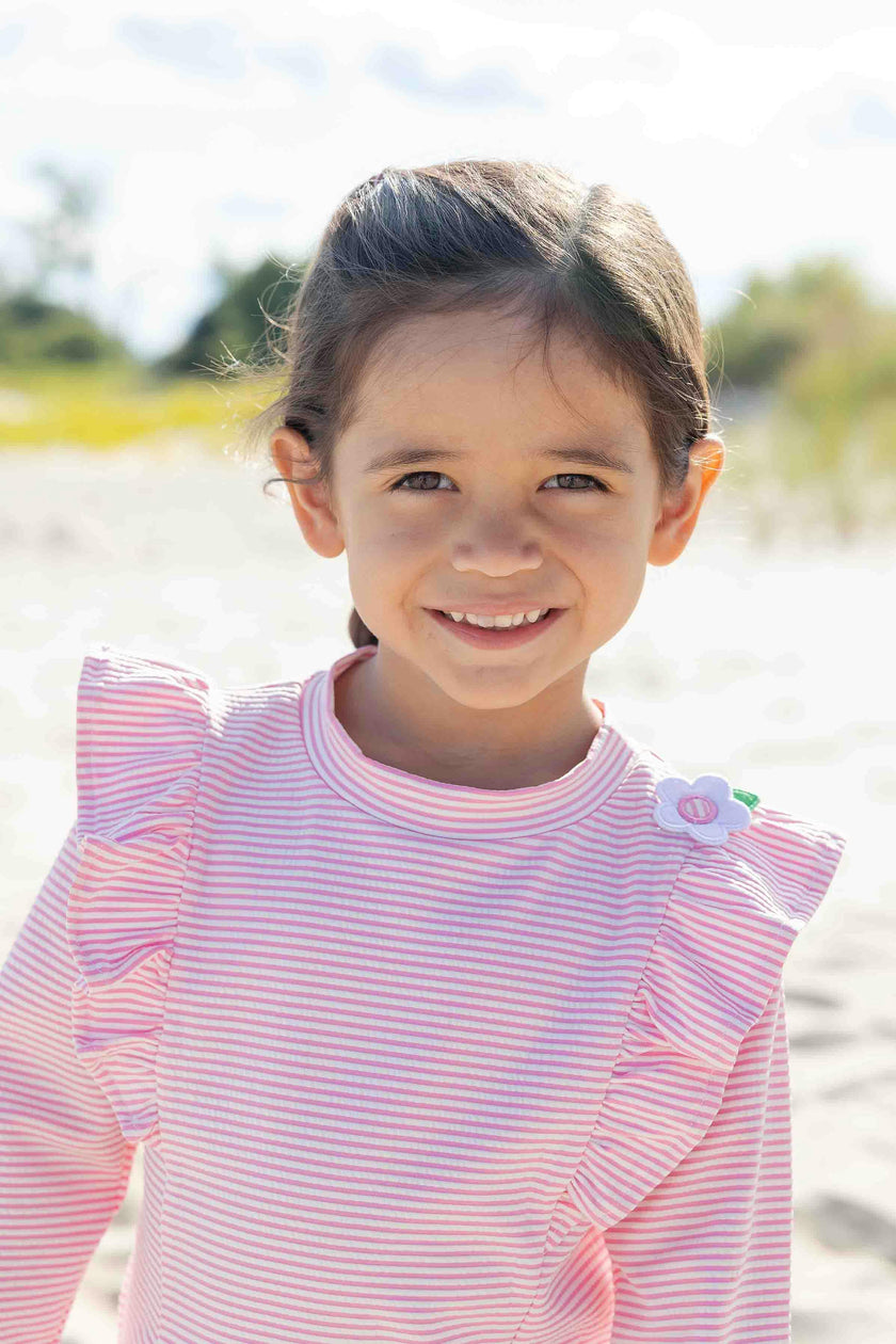 Stripe Seersucker Rashguard Swimsuit With Flower