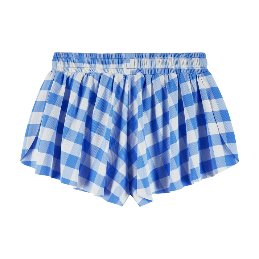 Tween Girls Athletic Short | Blue Gingham