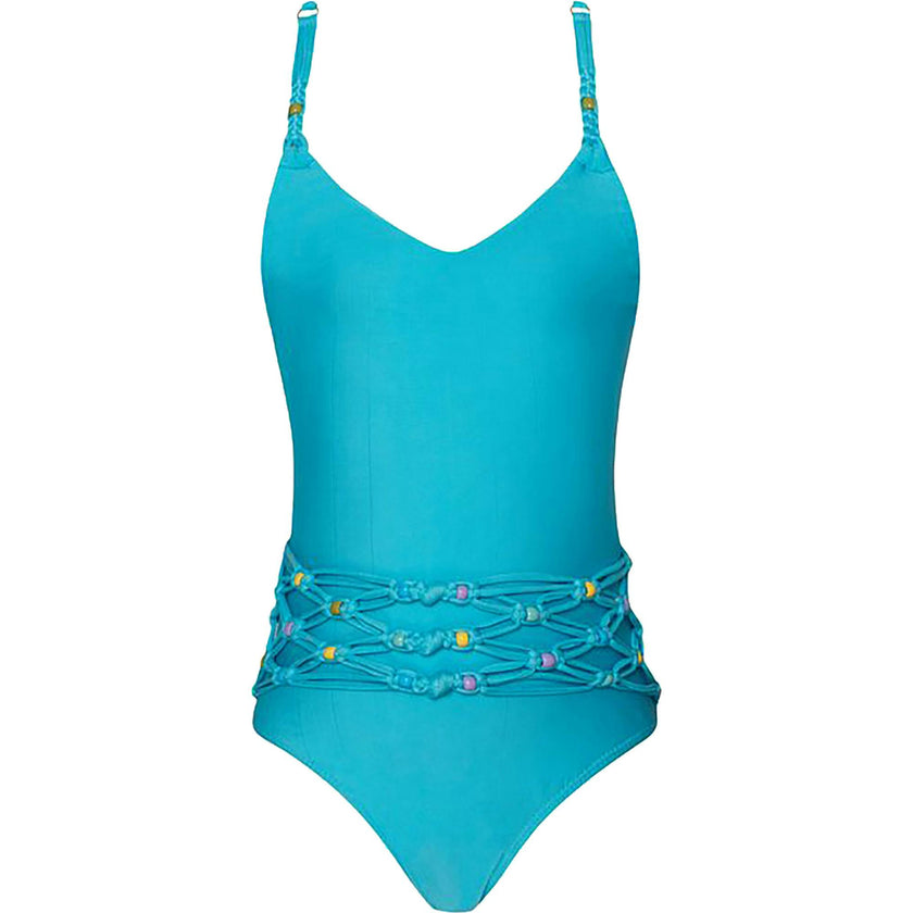 Little Beaded Waist Brynn One-Piece Swimsuit, Blue