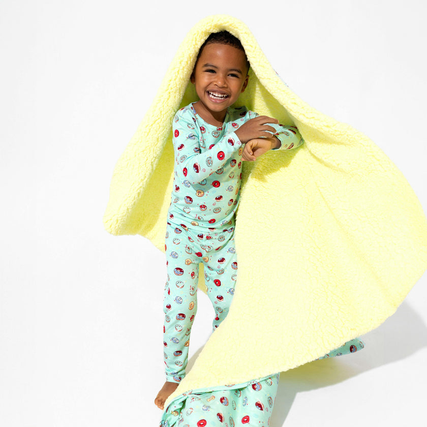 Blue Space Donut Bamboo Sherpa Blanket