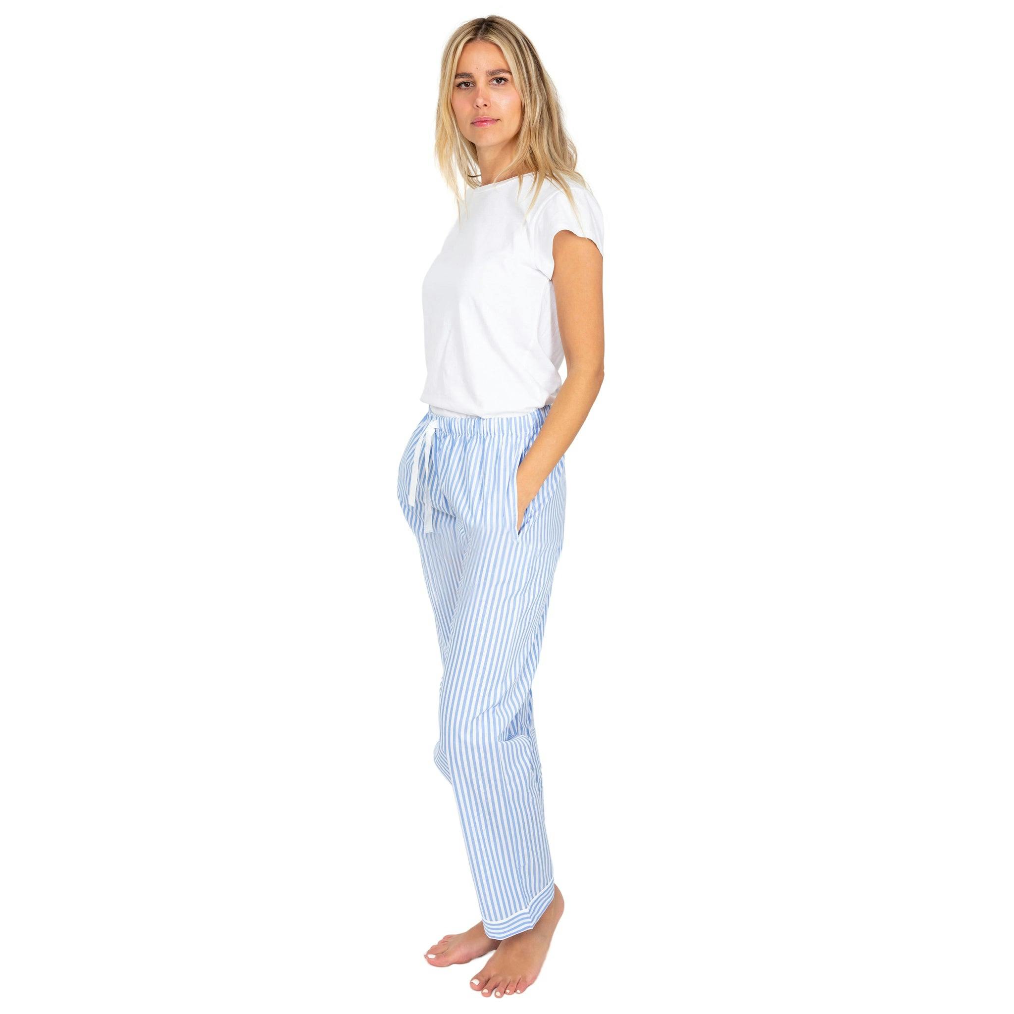 Women's Braddock Classic PJ Pants - Blue Stripe Organic Cotton Poplin