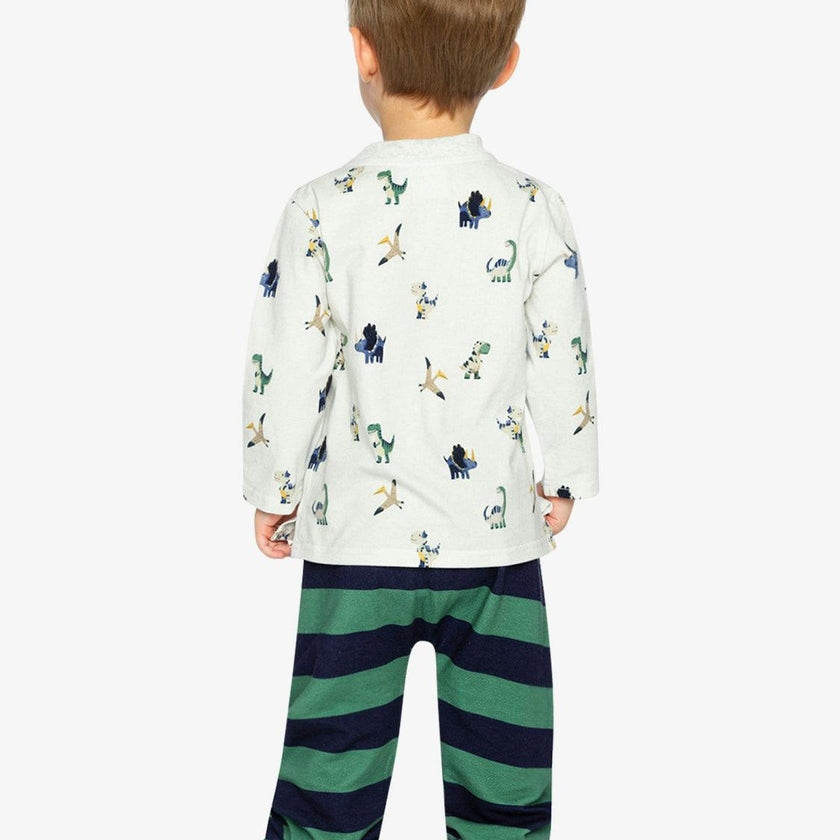 Cotton T-Shirt & Fleece Pant Set Beige Dinosaur Print