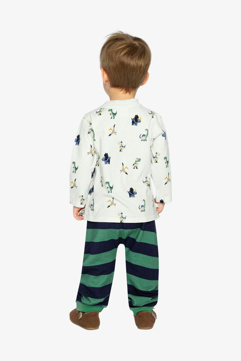Cotton T-Shirt & Fleece Pant Set Beige Dinosaur Print