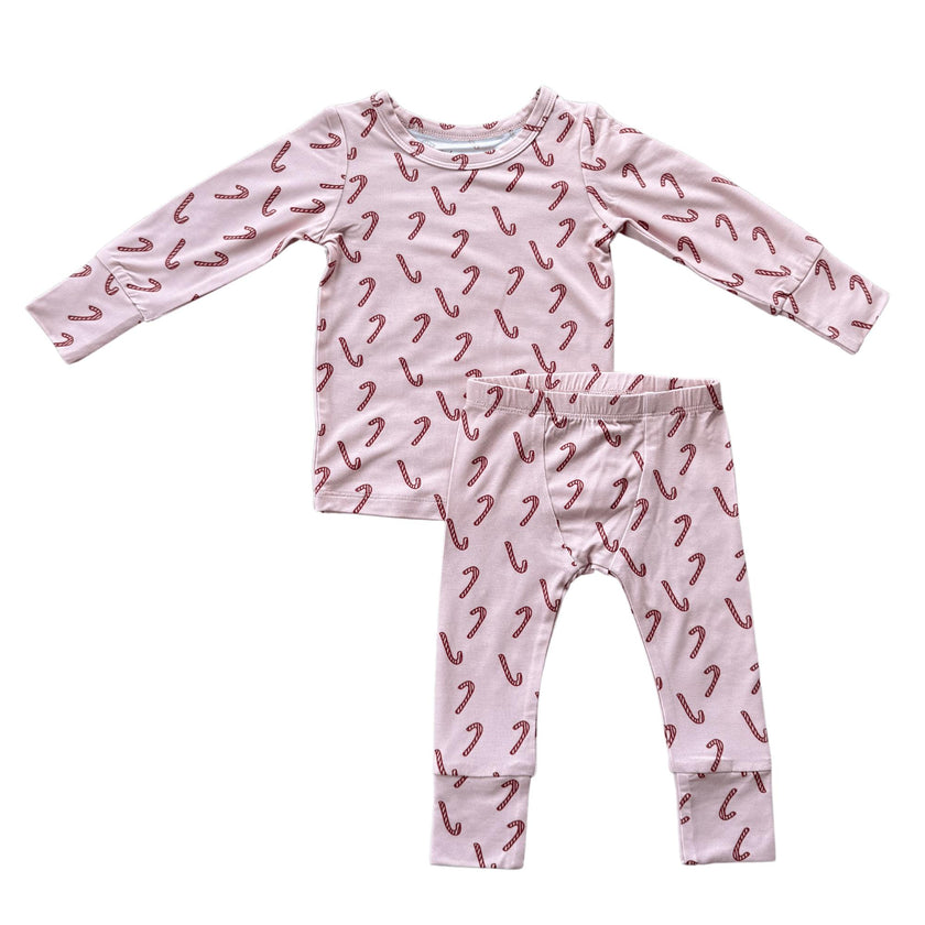 Girls Christmas Long Sleeve Lounge Set in Candy Cane