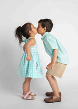 Gingham Linen-Look Dress With Flowers