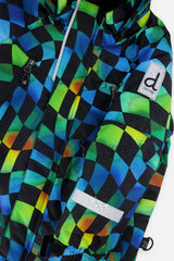 Two Piece Play Snowsuit Green Yellow And Blue Checkerboard With Black Pants