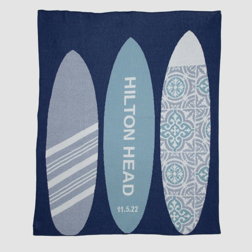 Custom Personalized Sustainable Knit Throw Blanket - Surfboards
