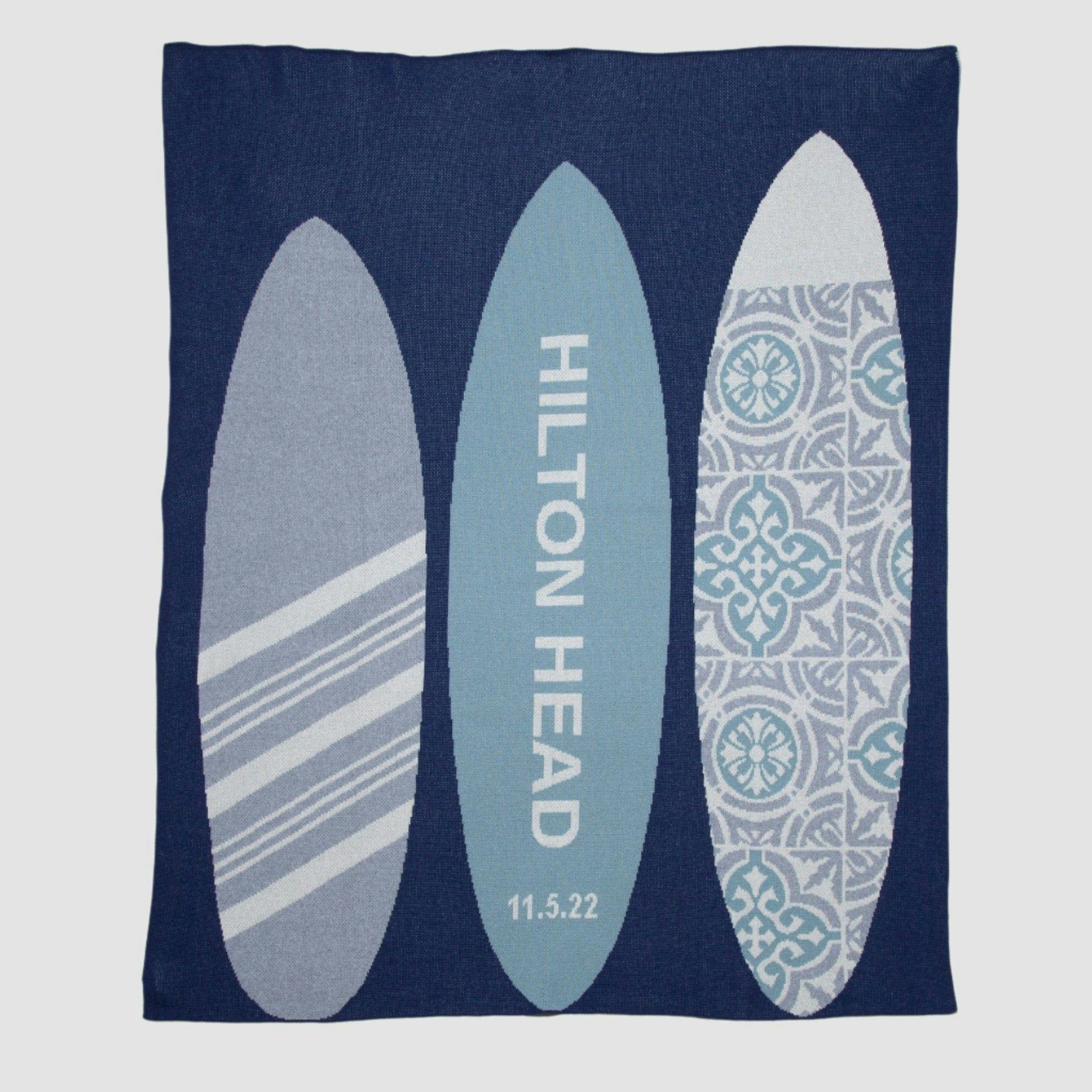 Custom Personalized Sustainable Knit Throw Blanket - Surfboards