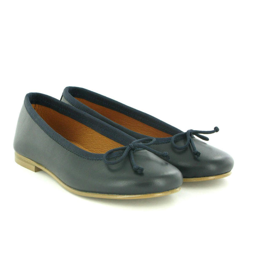 Smooth Leather Ballerinas, Navy