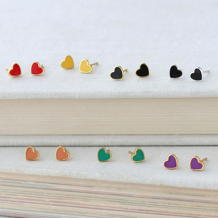 Petite Heart Enamel Stud Earrings