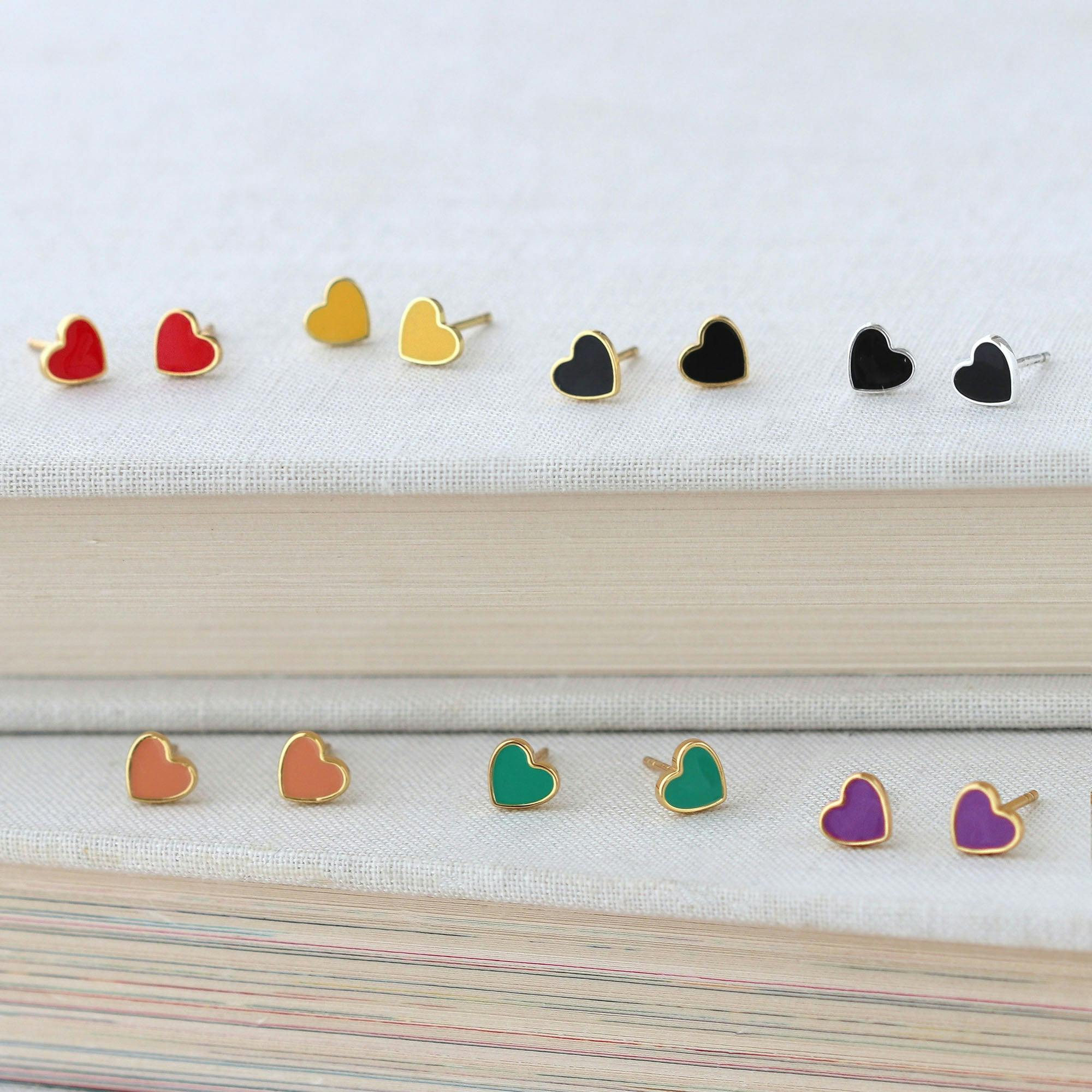 Petite Heart Enamel Stud Earrings