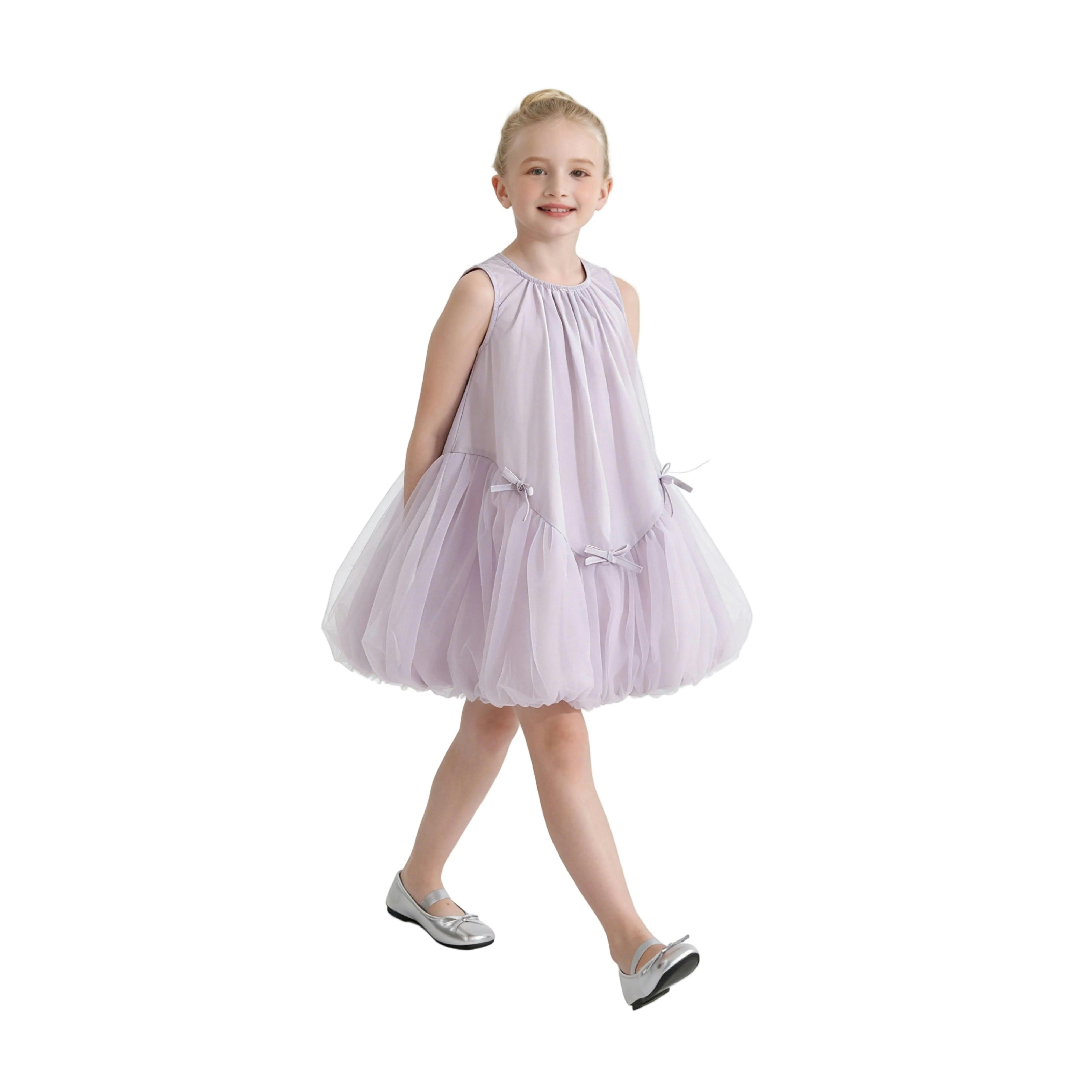 Purple Marielle Layered Bow Tulle Dress