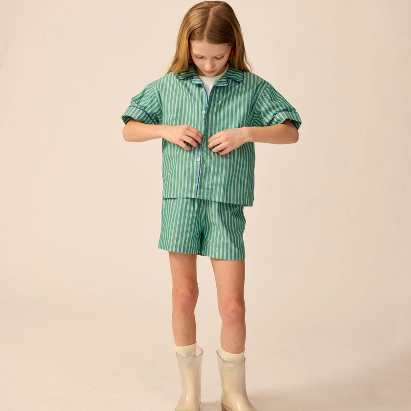 Bowling Shirt in Cucumber Stripe