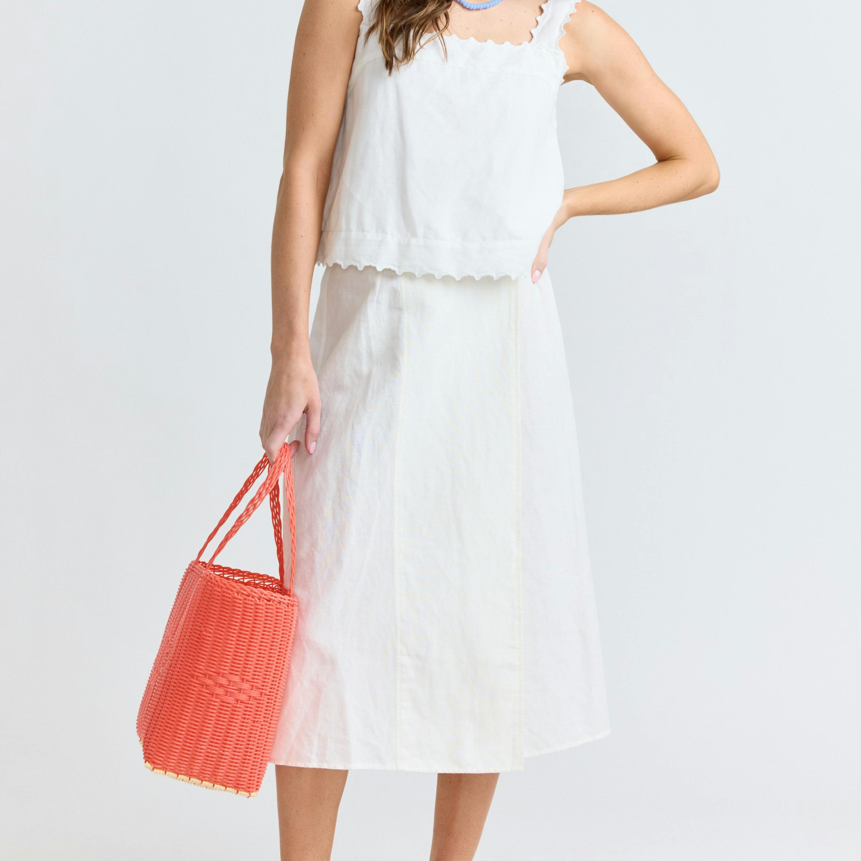 women's white linen wrap skirt