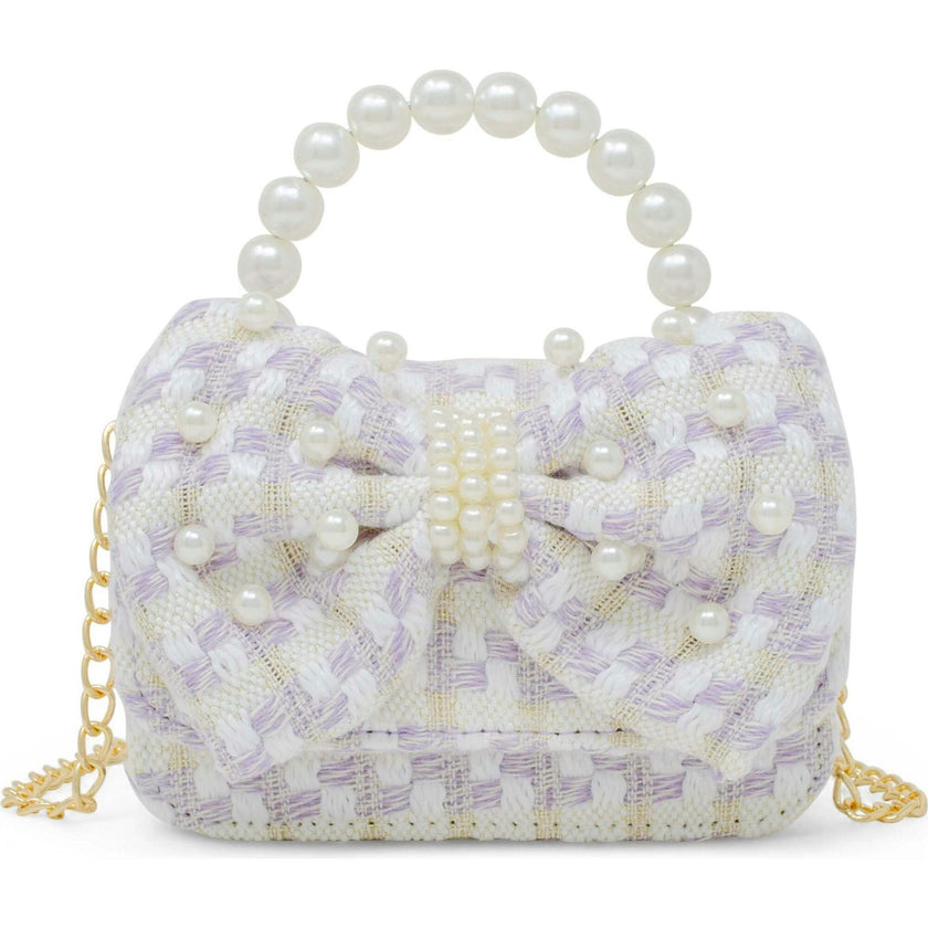 Girls Tweed Jumbo Pearl Bow Handbag