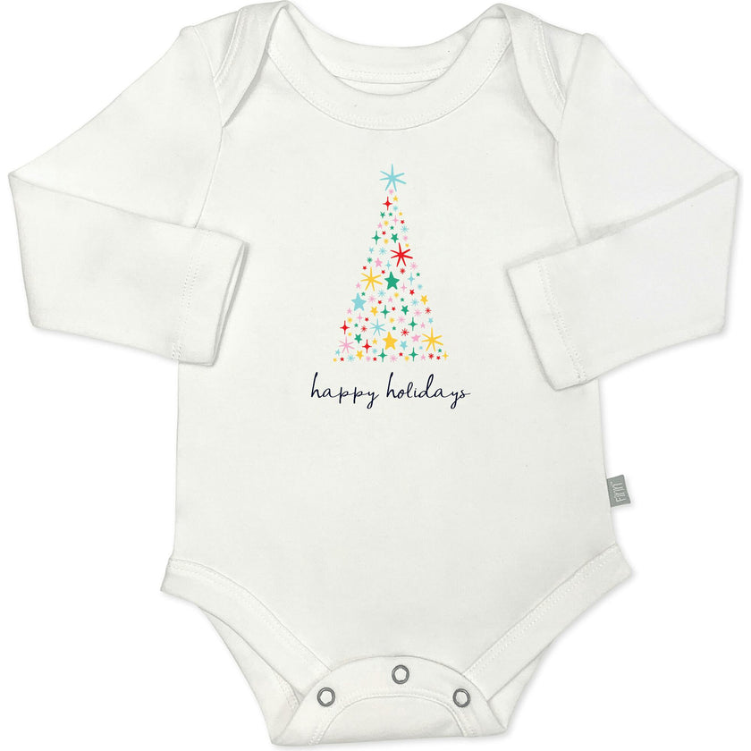 long sleeve graphic bodysuit | happy holidays tree