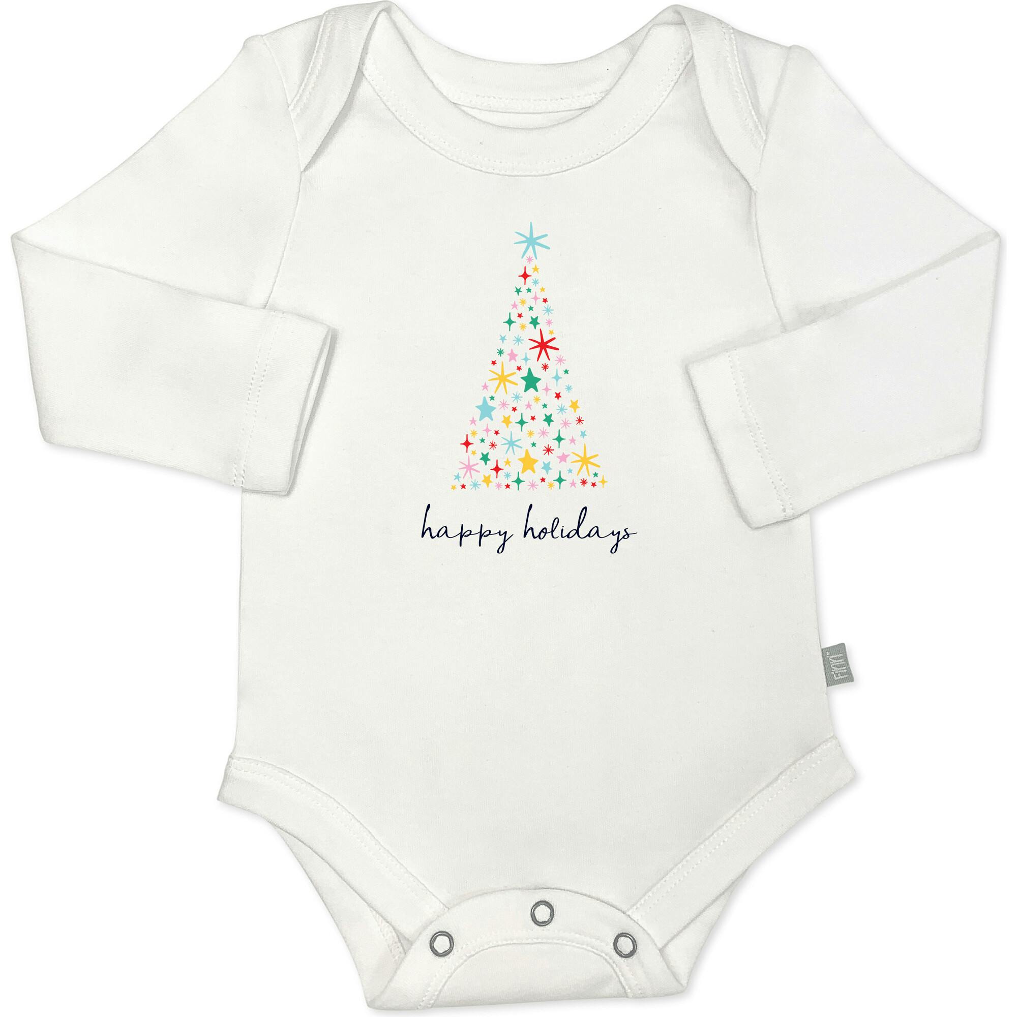 long sleeve graphic bodysuit | happy holidays tree