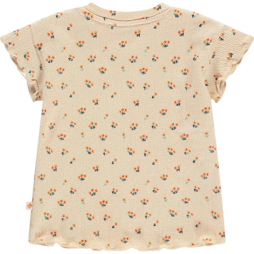 Ribbed Allover Floral Print Short Sleeve