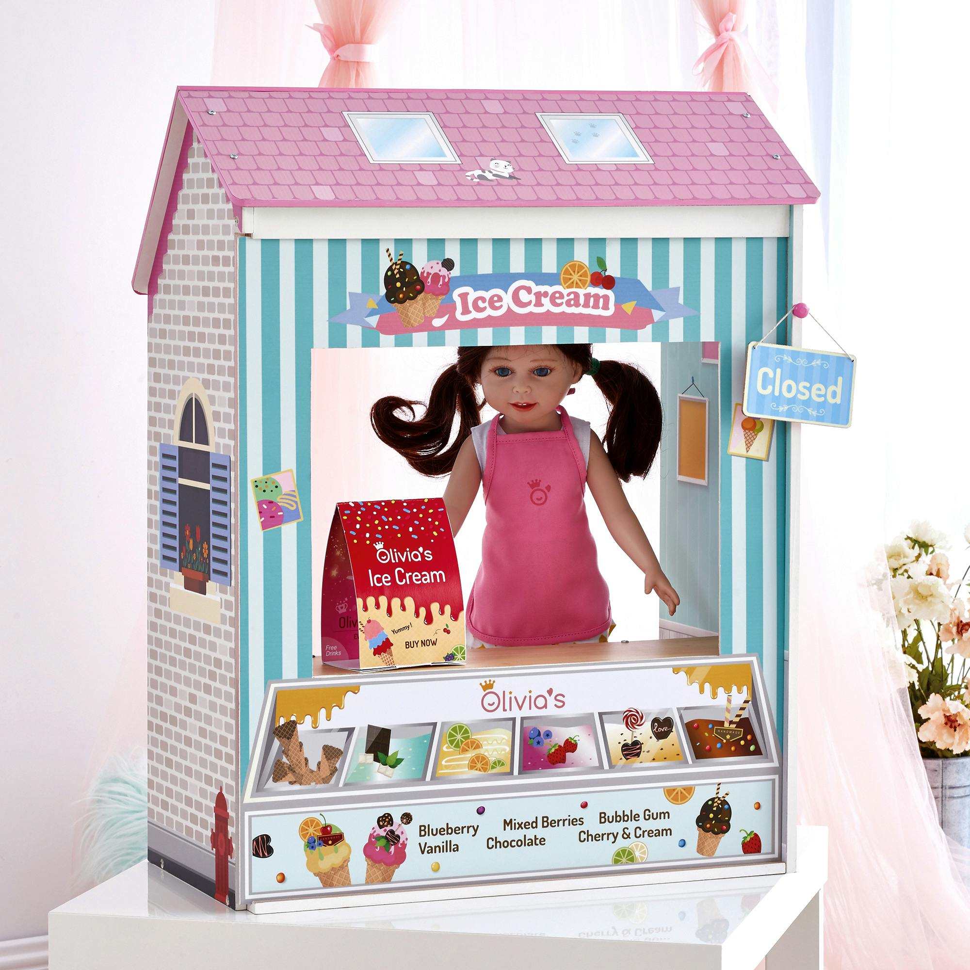 Olivia’s Little World Convertible 4-in-1 Wooden Dollhouse Play Set for 18