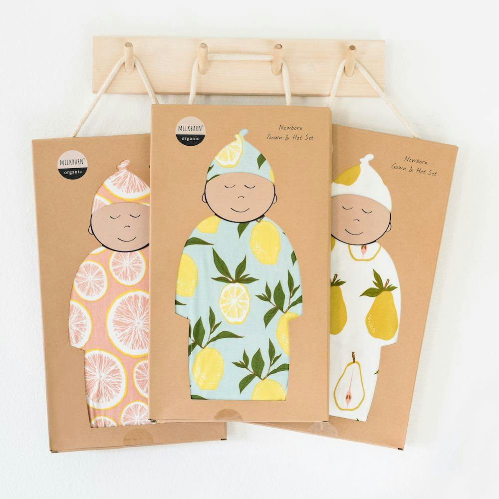 Vintage Floral Organic Cotton Newborn Gown & Hat Set