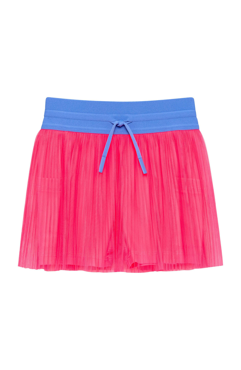 neon pink pleated skort