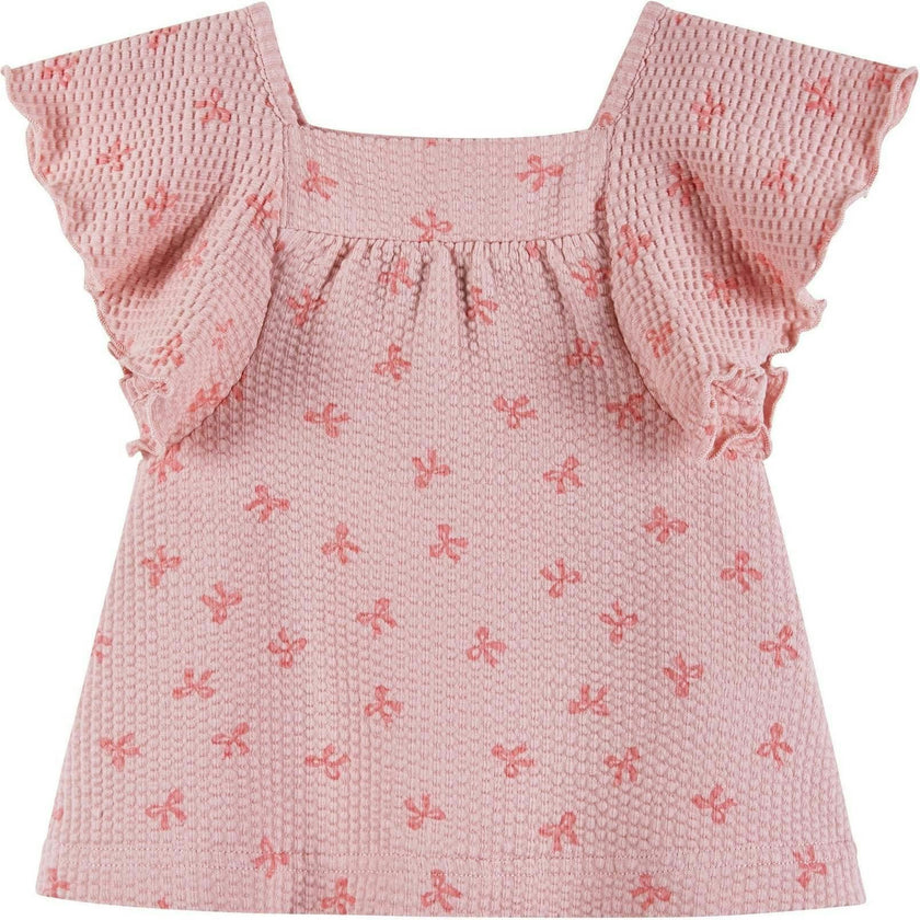 Infant Girls Knit Seersucker Top & Pant Set | Pink Bow Print