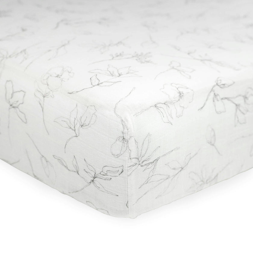 Organic Cotton Muslin Crib Sheet - Pencil Floral