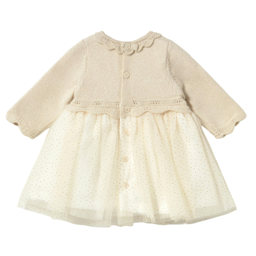 Champagne Tricot & Tulle Dress