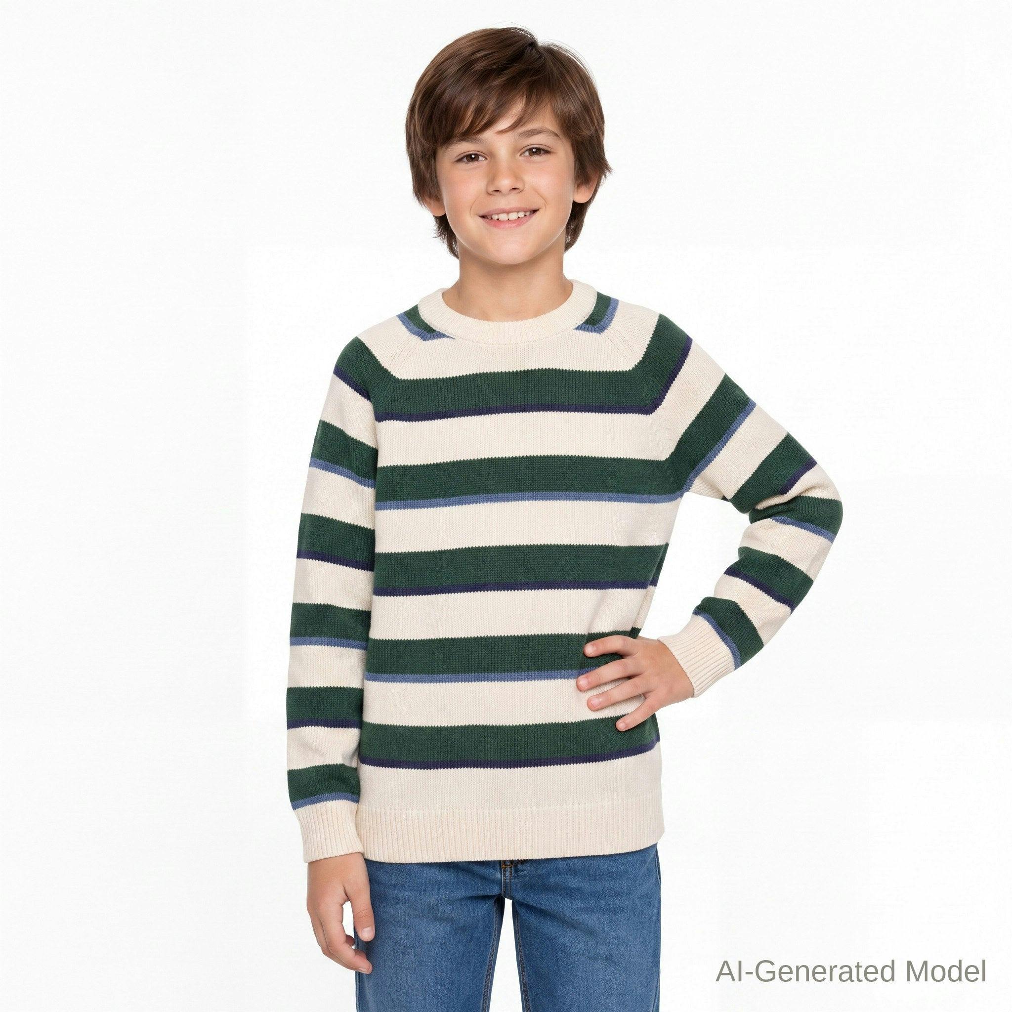 Big Kid (8-18) Boys Striped Crewneck Sweater | Green