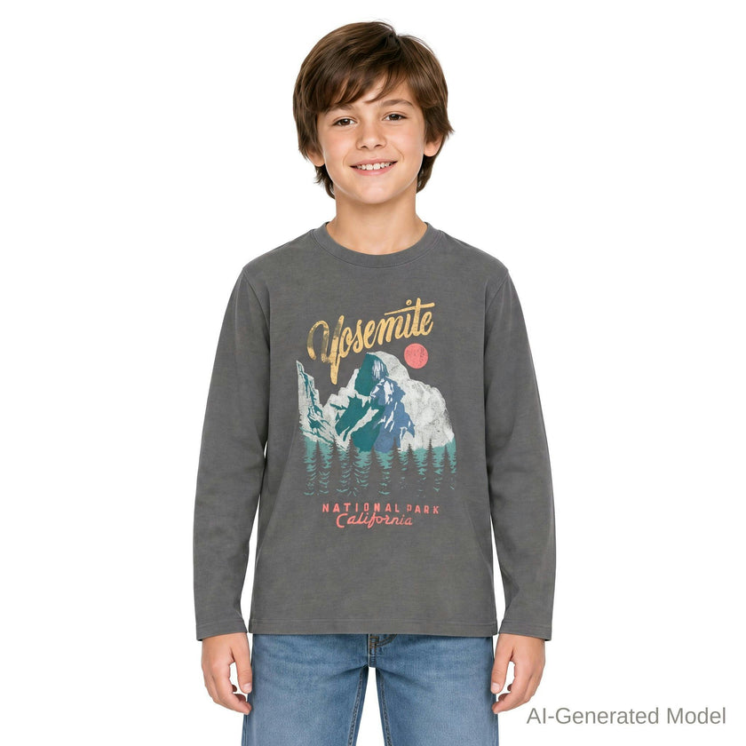 Boys Long Sleeve Graphic Tee | Yosemite - Charcoal