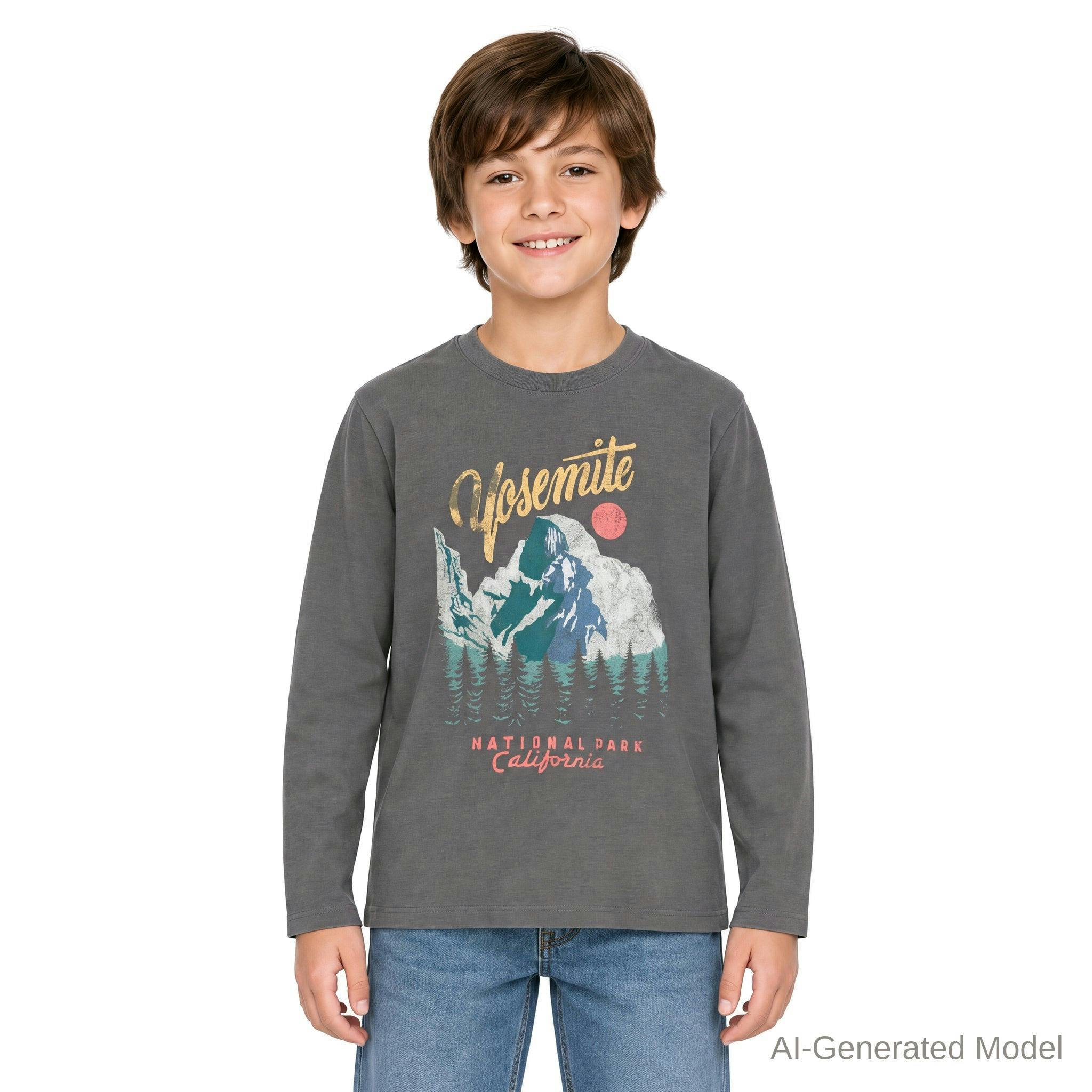 Boys Long Sleeve Graphic Tee | Yosemite - Charcoal