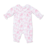 Golf Toile Pink - Smocked Long Sleeve Romper