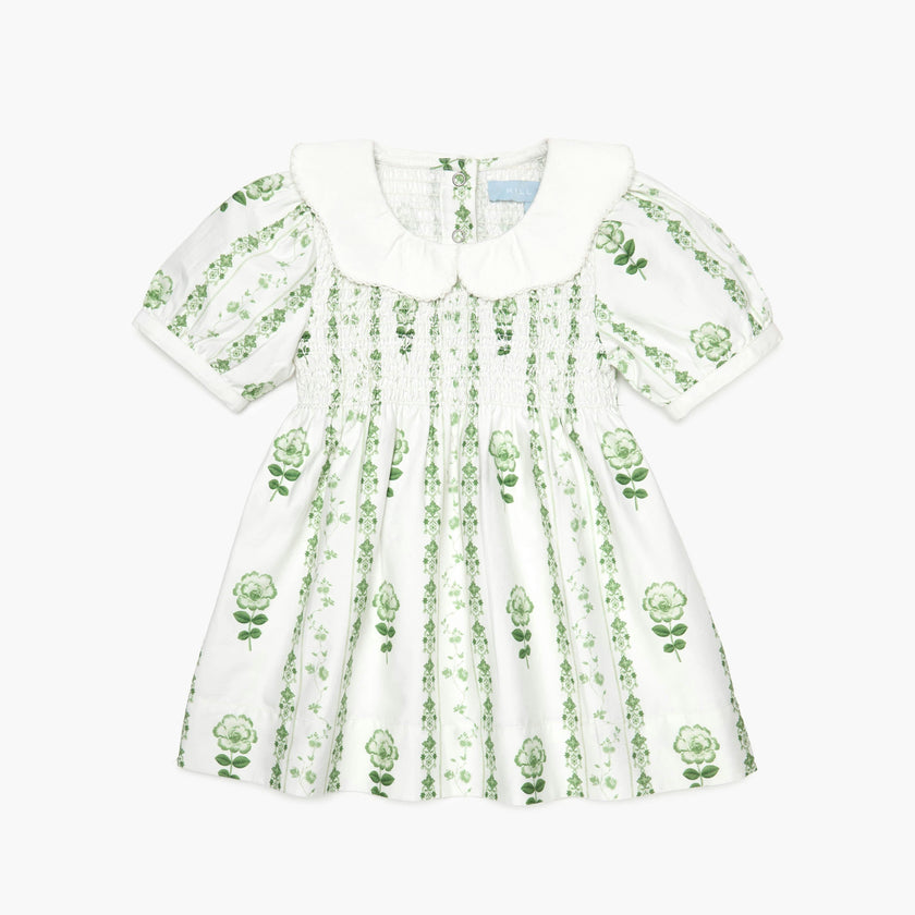 The Tiny Mina Nap Dress - White/Green Arcadia Border