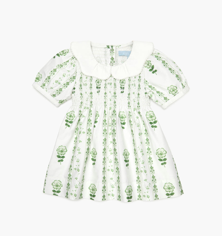 The Tiny Mina Nap Dress - White/Green Arcadia Border