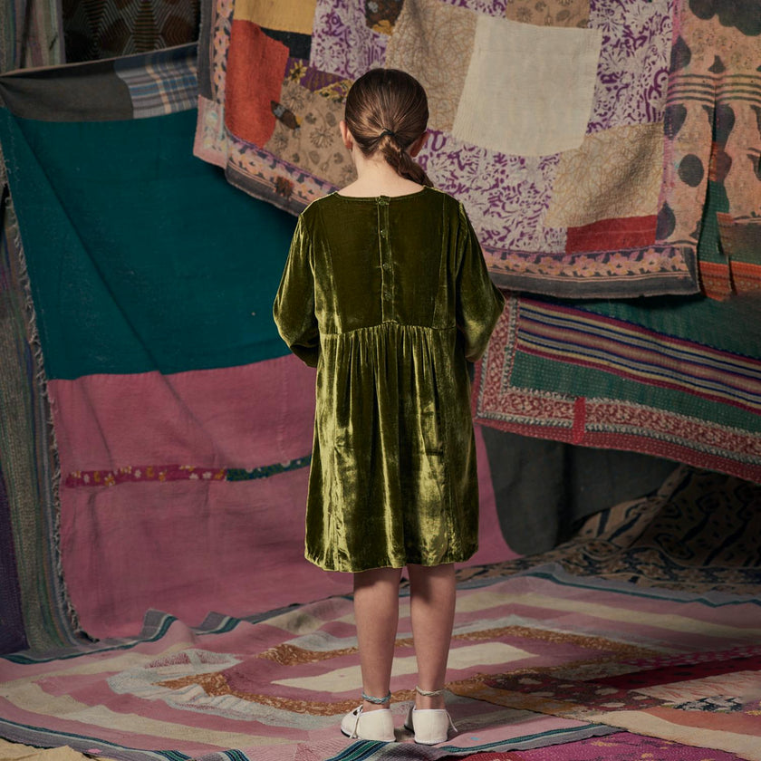 Kids Mia Dress Green Velvet