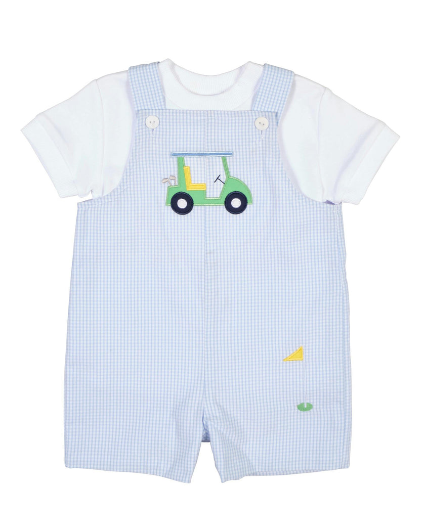Check Seersucker Shortall With Golf Cart
