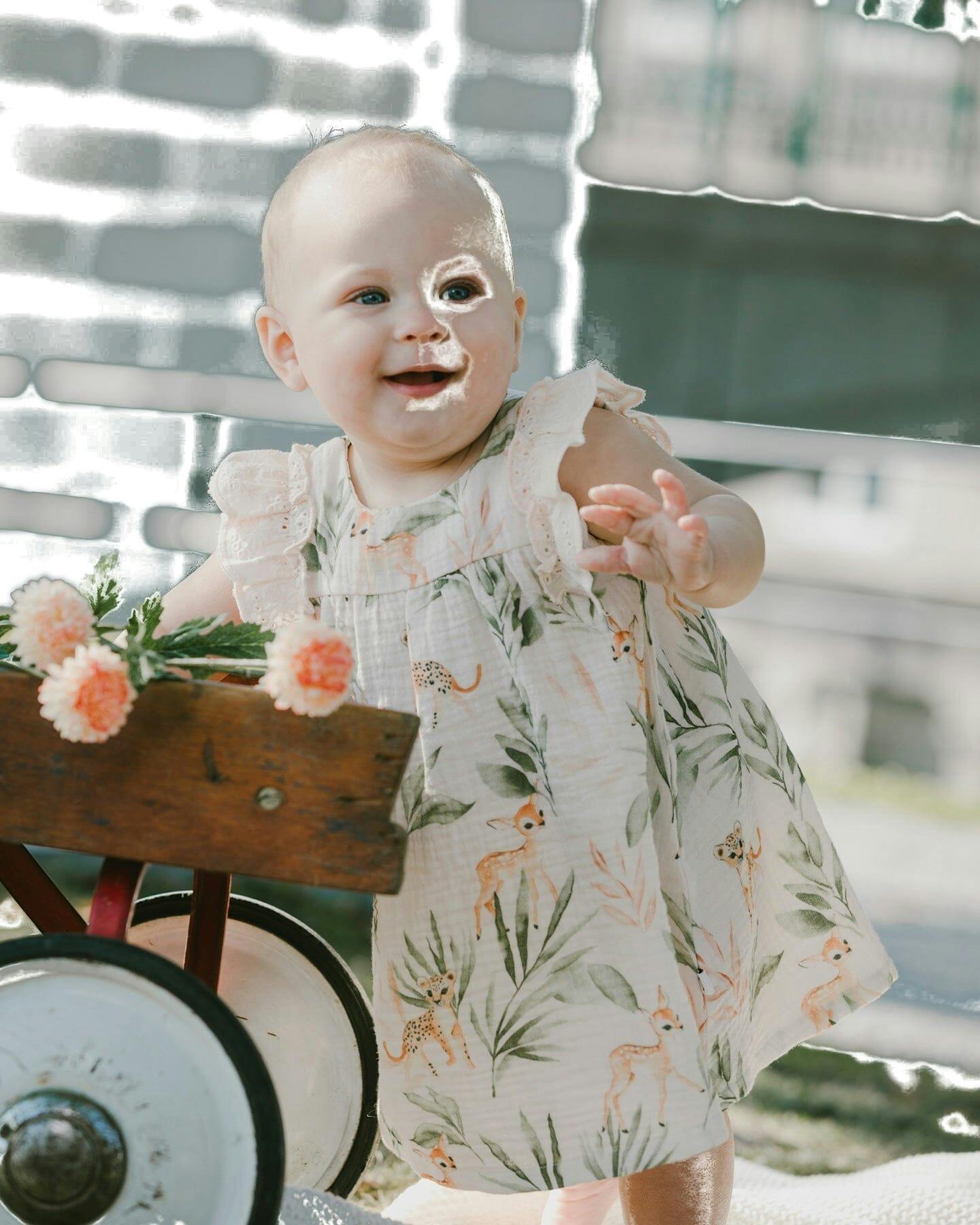 Muslin Dress And Bloomer Set Peach Deer Print