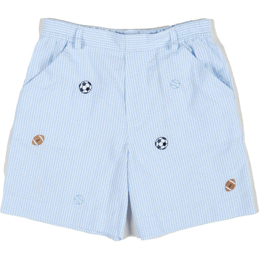 Check Seersucker Short W/Embroidered Sport Balls