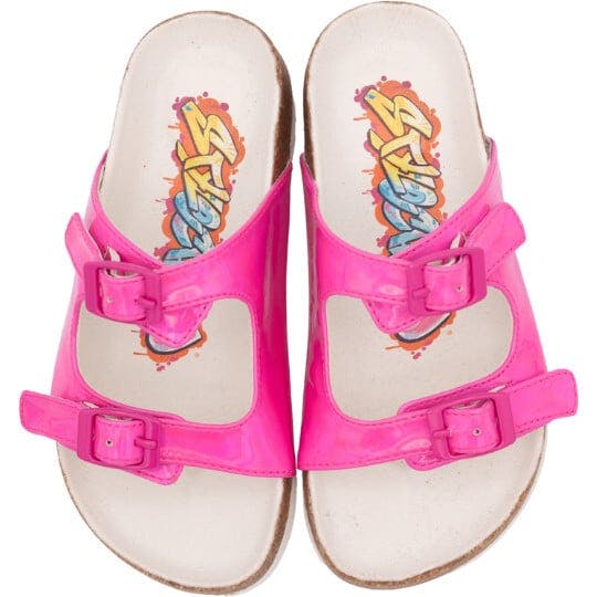 NOA SHINY PINK DOUBLE BUCKLE SANDAL, Silver