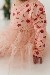 Baby Girl Tulle Bodysuit Dress in Poinsettia
