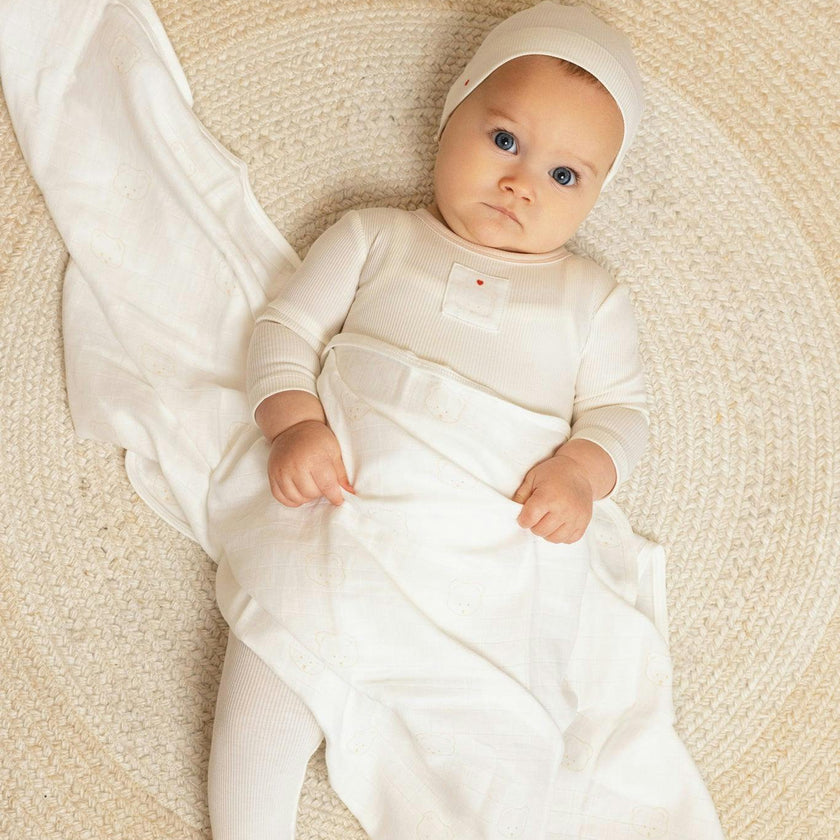Teddy Patch Footie And Beanie, Boys