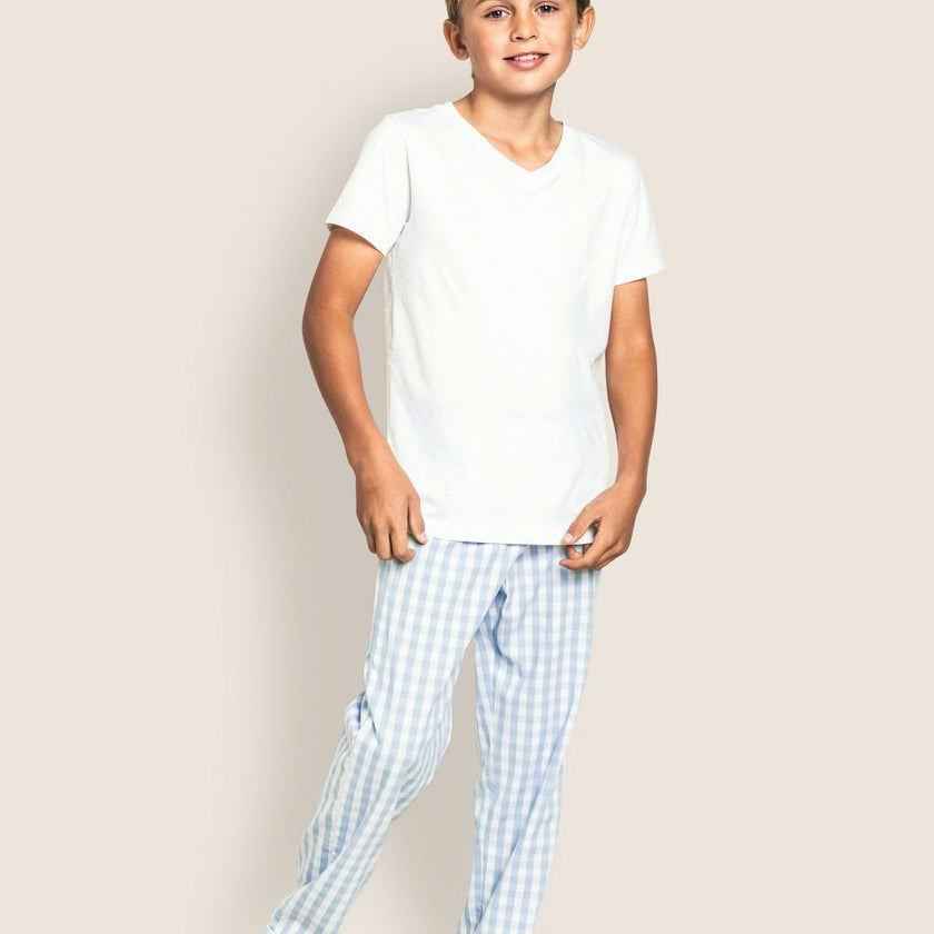 Kid's Twill Pajama Pants in Light Blue Gingham