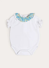 Leontyne Floral Ruffle Collar Lace Detail Bodysuit in Blue Made with Liberty Fabric (1mth-3yrs)