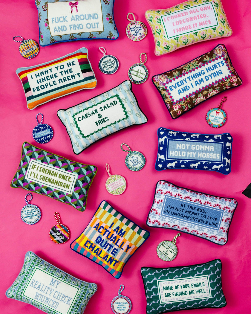 Hold My Horses Needlepoint Pillow