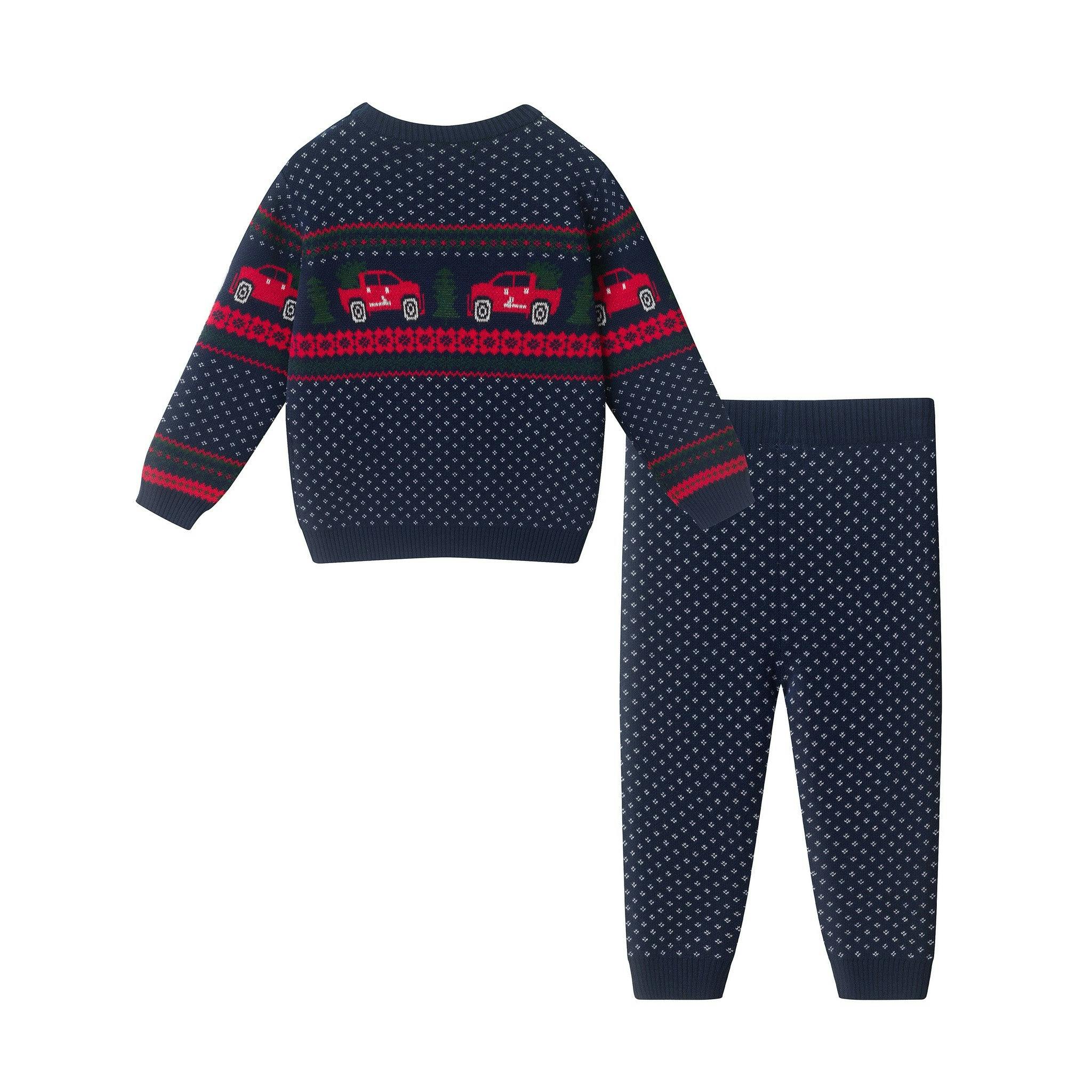 Infant Boys (9-24M) Sweater Set | Red Truck Fair Isle
